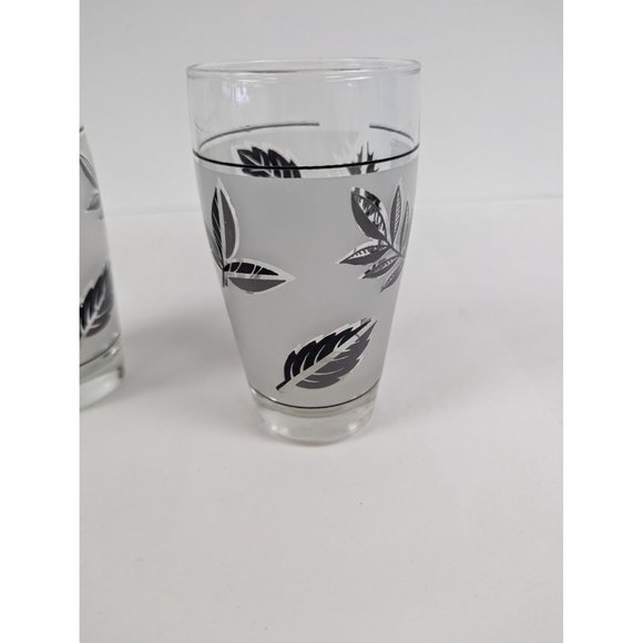 Set of 3 Vintage Libbey Silver Leaf Frosted Glasses 5 3/8" by 2 3/4" Tumblers - Picture 2 of 7